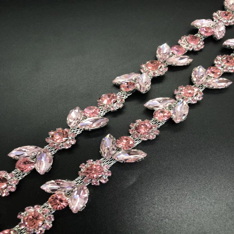 Junjiao Crystal Rhinestone Chain Trimming Sew On Navette Chain For Wedding Applique Clothing Decoration