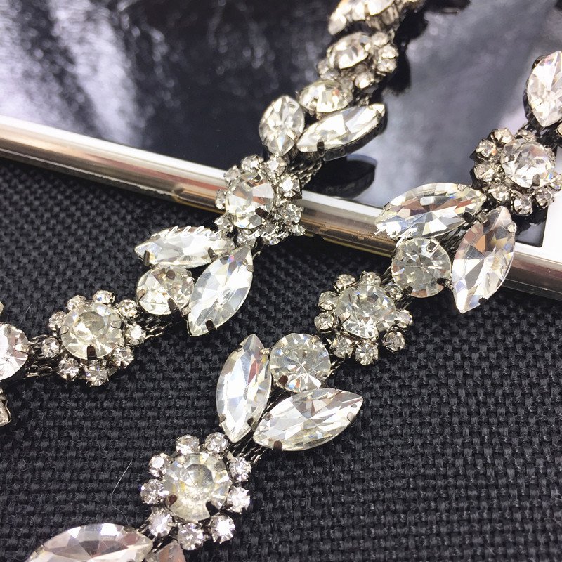 Junjiao Crystal Rhinestone Chain Trimming Sew On Navette Chain For Wedding Applique Clothing Decoration