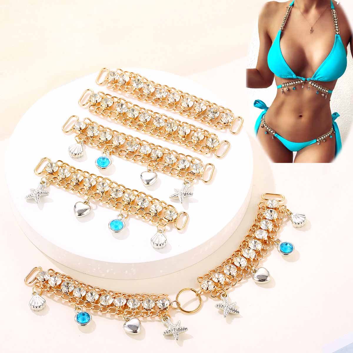 JFS010 Hot Sale Swimsuit Shining Crystal Rhinestone Bra Buckle Decorative Diamond Chain Swimwear Connector Buckle Accessories