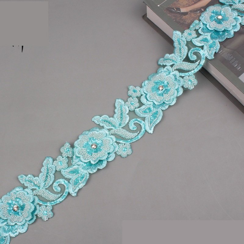 Luxury Sewing Textile Mesh Embroidery Fabric Car Bone Seed Bead 3d Flower Skirt Dress Costume Crystal Rhinestones Lace Trim