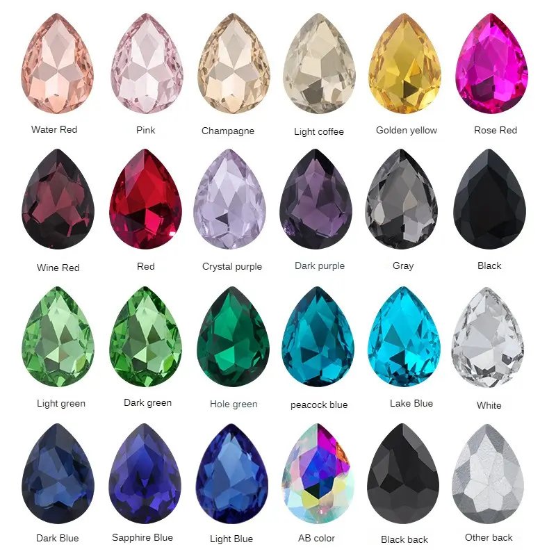 Best Choice High Quality Water Drop Glass Pointback Strass Glass Rhinestone Bulk Droplet Rhinestone For Diy Jewelry Making