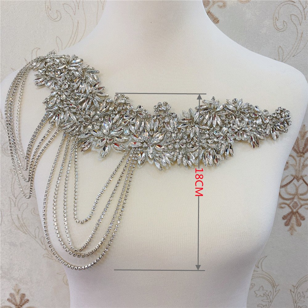 Hot selling Rhinestone Applique Patch sew on For Wedding Gown Bridal Evening Wear Diamond Design Patch