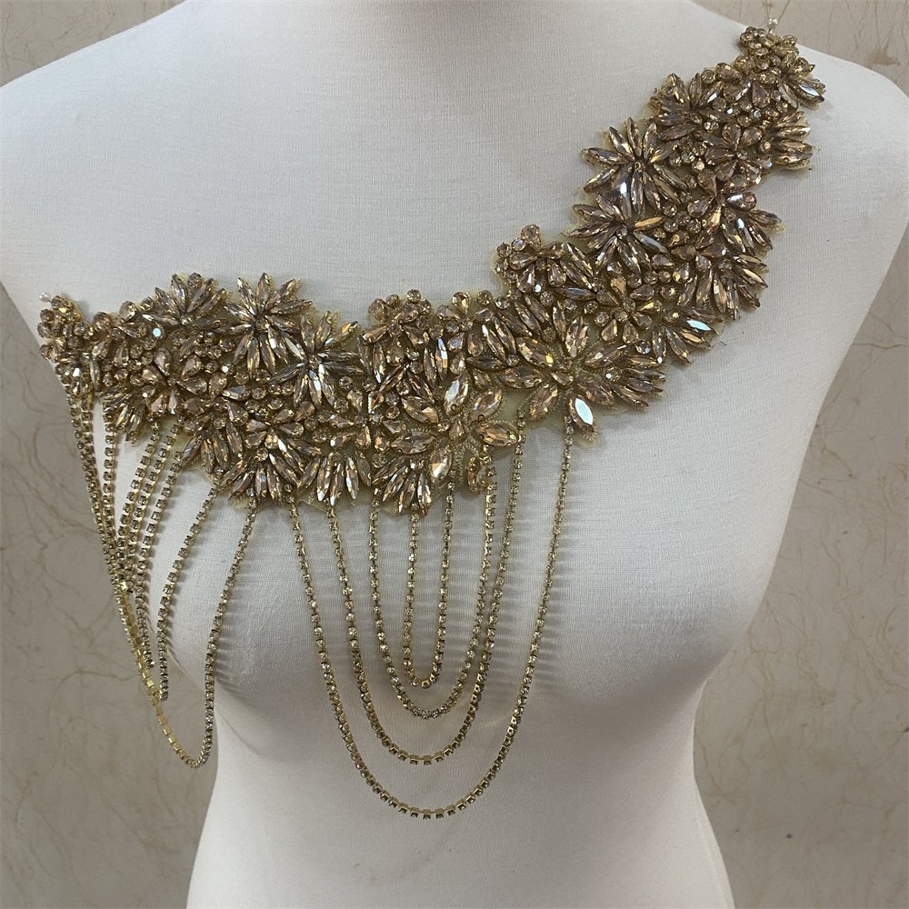 Hot selling Rhinestone Applique Patch sew on For Wedding Gown Bridal Evening Wear Diamond Design Patch