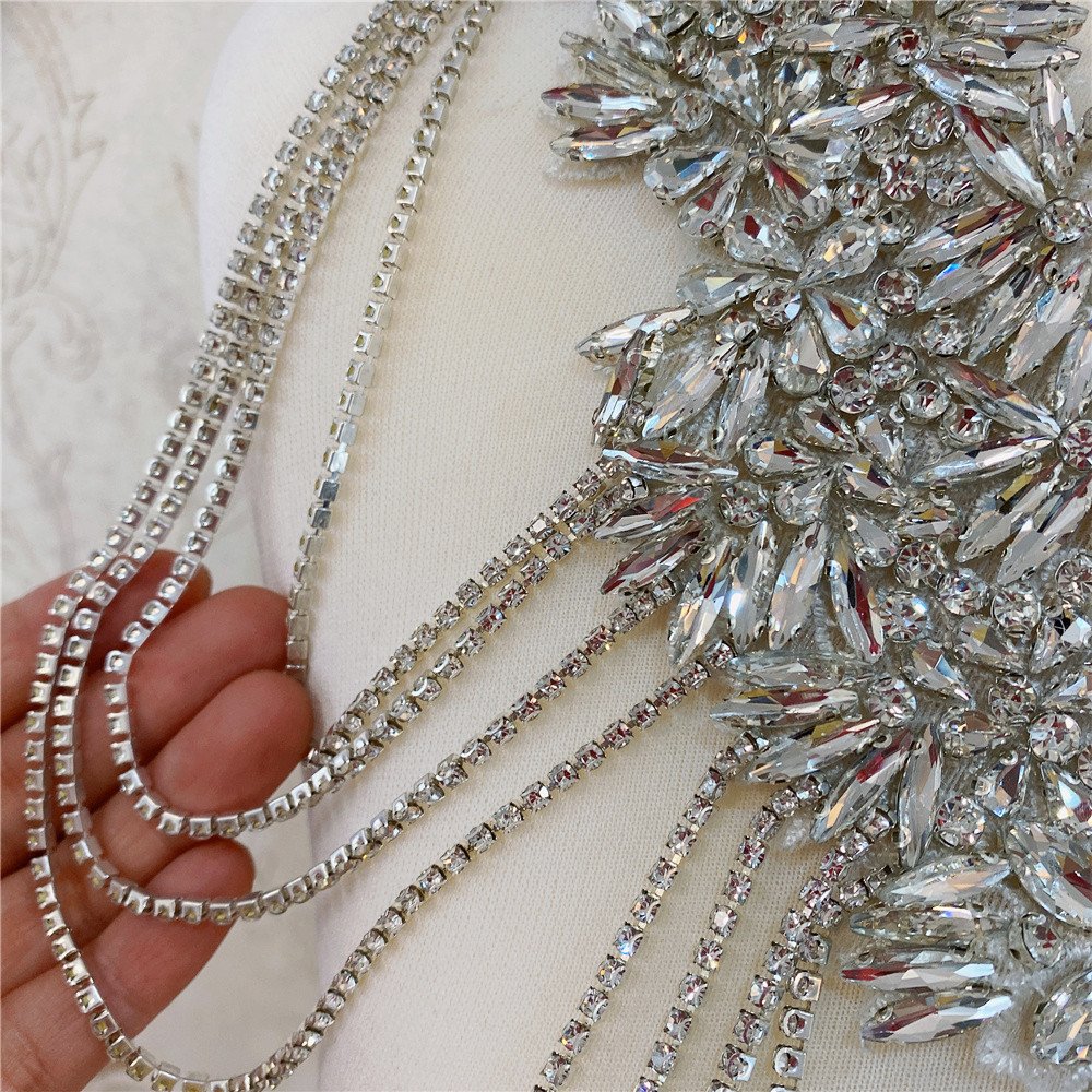 Hot selling Rhinestone Applique Patch sew on For Wedding Gown Bridal Evening Wear Diamond Design Patch