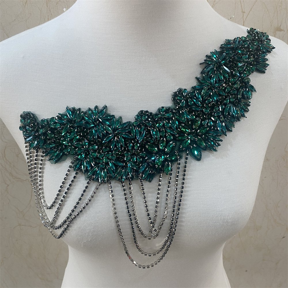Hot selling Rhinestone Applique Patch sew on For Wedding Gown Bridal Evening Wear Diamond Design Patch