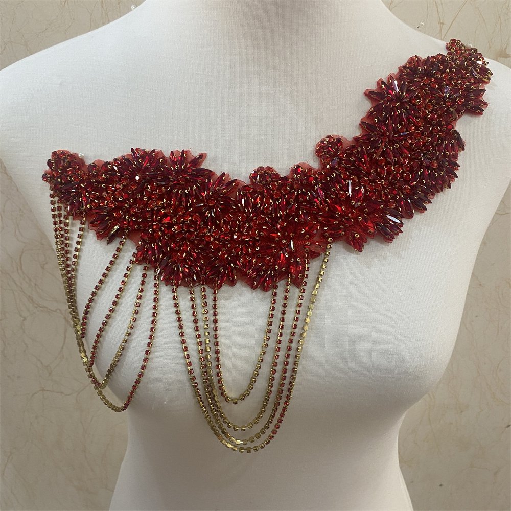 Hot selling Rhinestone Applique Patch sew on For Wedding Gown Bridal Evening Wear Diamond Design Patch