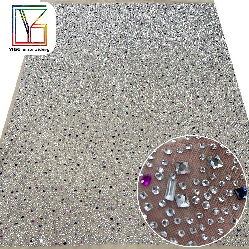 New womens swarovski crystal lace fabric Popular stone handmade crystal tulle lace rhinestone fabric
