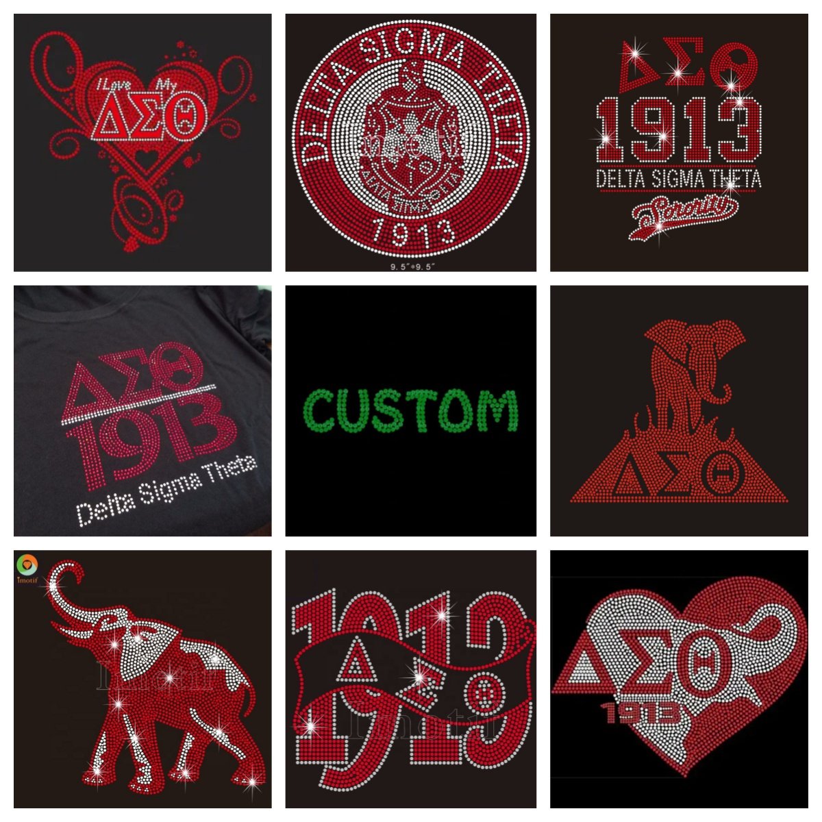 Delta Bling Crystal Logo Design Hot fix Iron On Patch Wholesale Delta 1913 Motif Theta Sigma Sorority Rhinestone Transfer Motif