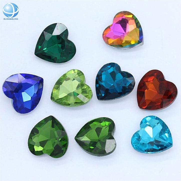 12mm 14mm Pointback Heart Crystal Shiny Glass Stones Wholesale Loose Crystal Beads For Jewelry Diy Garment Accessories