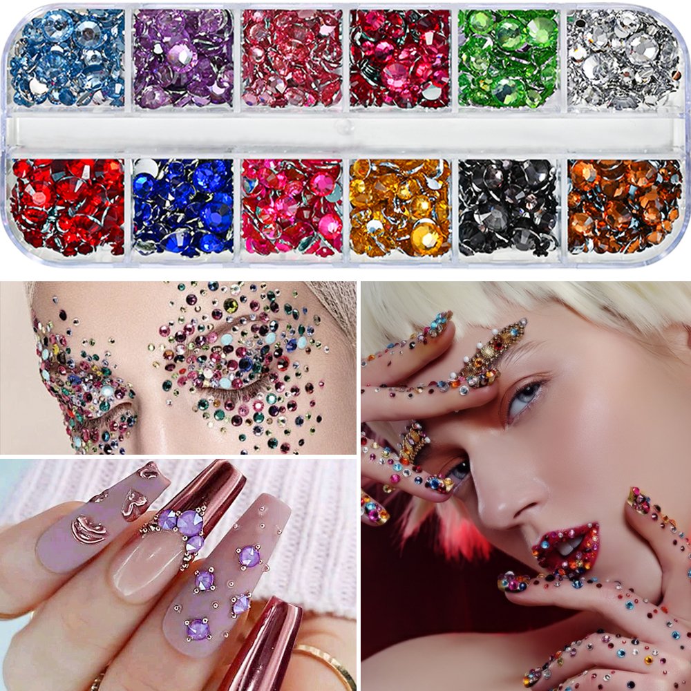 5pcs Set Nail Art Rhinestones Kit Colorful/Clear MIX Size Glass Crystals Flatback Charms Gemstone with Wax Pencil/Tweezers/Glue