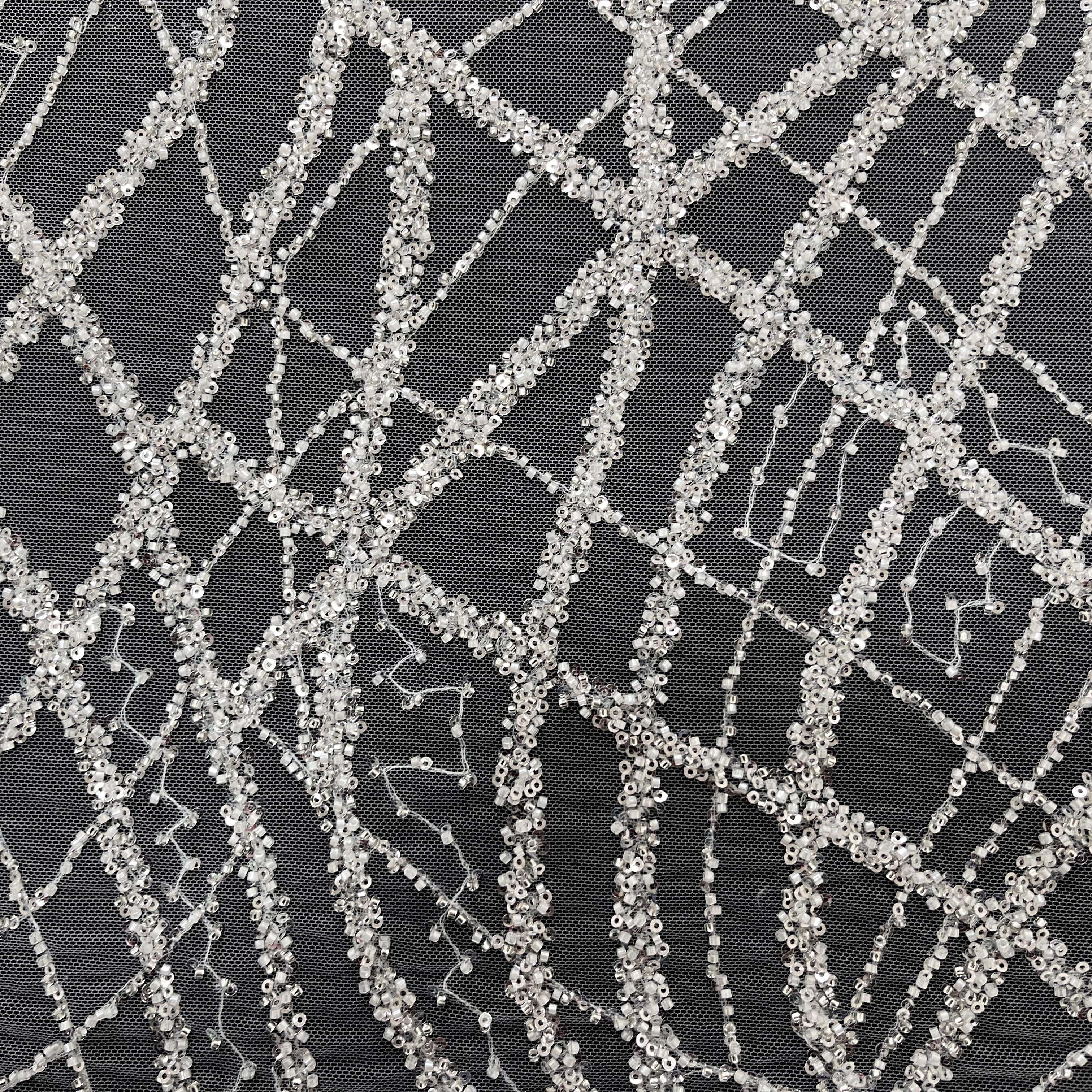Machine beads crystal rhinestone bridal lace fabric