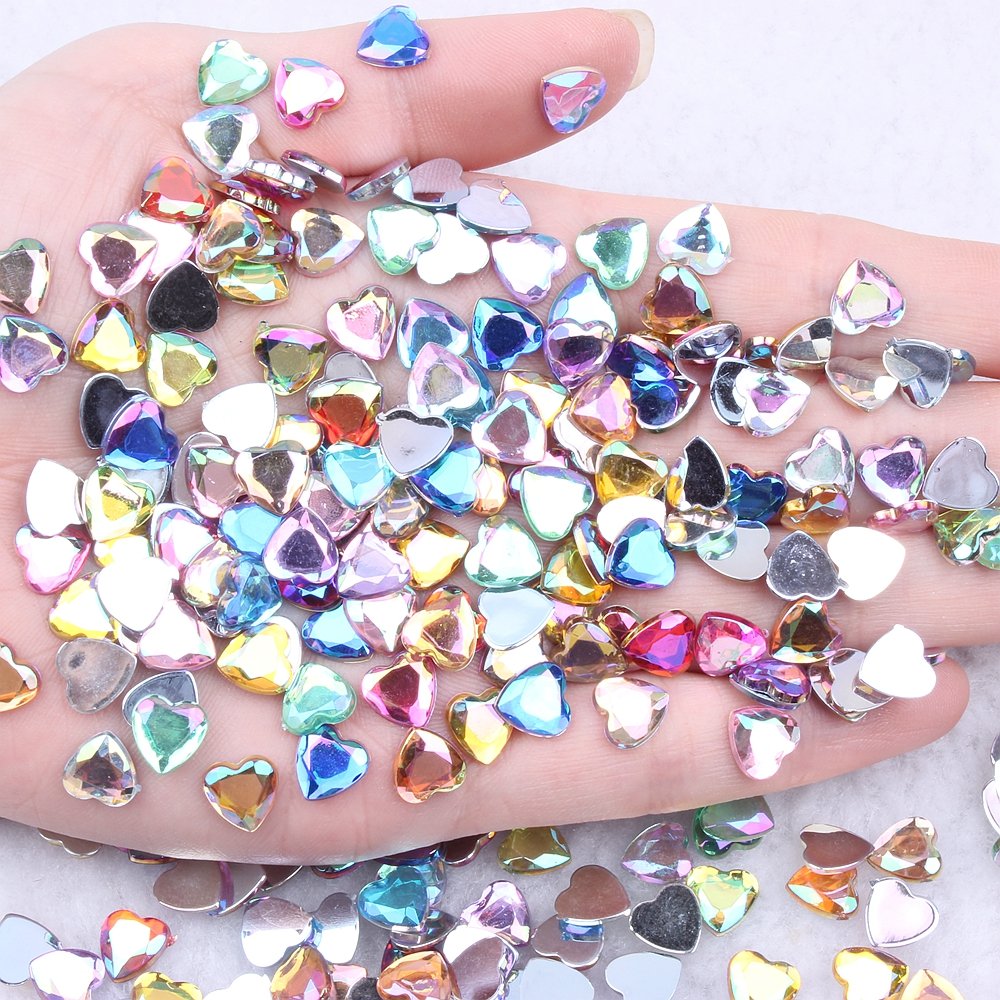 New Style Heart Shape 6mm 8mm Acrylic Rhinestones Flat Back Flat Facets For Nails Art Glue On DIY Jewelry Making Acrylic Gem