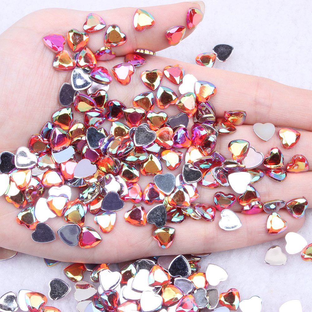 New Style Heart Shape 6mm 8mm Acrylic Rhinestones Flat Back Flat Facets For Nails Art Glue On DIY Jewelry Making Acrylic Gem