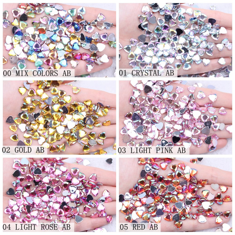 New Style Heart Shape 6mm 8mm Acrylic Rhinestones Flat Back Flat Facets For Nails Art Glue On DIY Jewelry Making Acrylic Gem