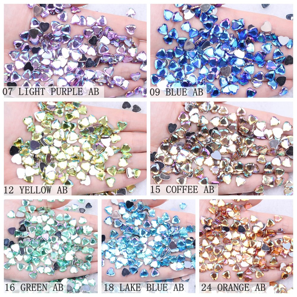 New Style Heart Shape 6mm 8mm Acrylic Rhinestones Flat Back Flat Facets For Nails Art Glue On DIY Jewelry Making Acrylic Gem