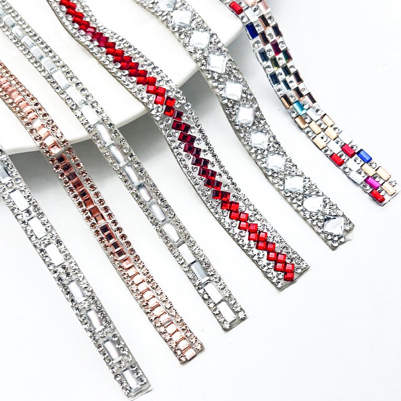 Glass Rhinestones Trim Applique Self Adhesive Ribbon Crystal Decorative Rhinestone Sheet Tape Diy For Crafts Clothing Bags
