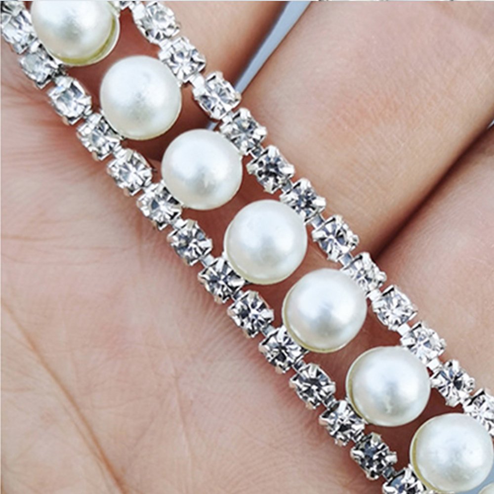 Crystal Crafts Pearl Chain Tape Ribbon Flat Back Transparent Glass Crystal Chain Rhinestone Trim Sew On