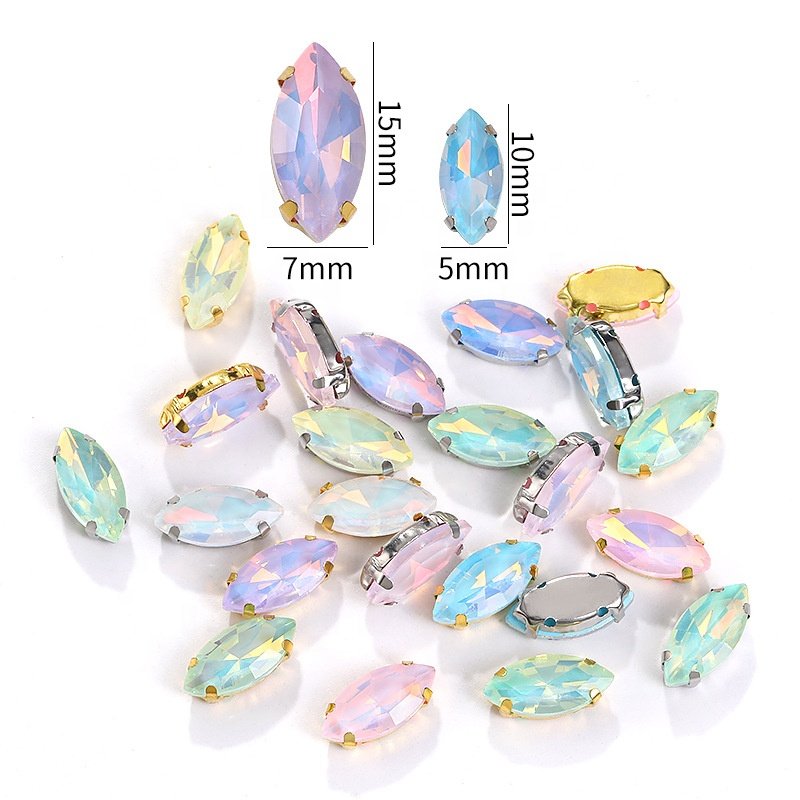Protein Mocha Color Navette Shape Rhinestones With Metal Claw for Garment