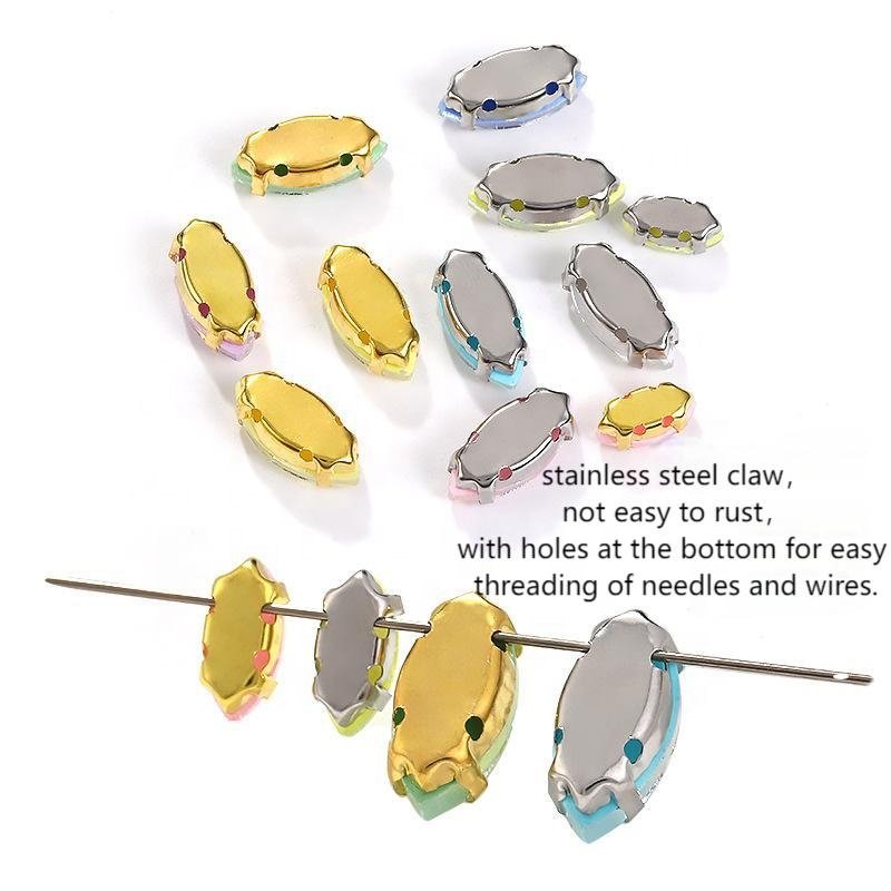 Protein Mocha Color Navette Shape Rhinestones With Metal Claw for Garment