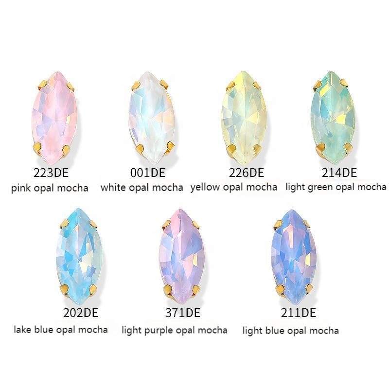 Protein Mocha Color Navette Shape Rhinestones With Metal Claw for Garment