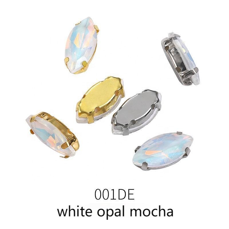 Protein Mocha Color Navette Shape Rhinestones With Metal Claw for Garment
