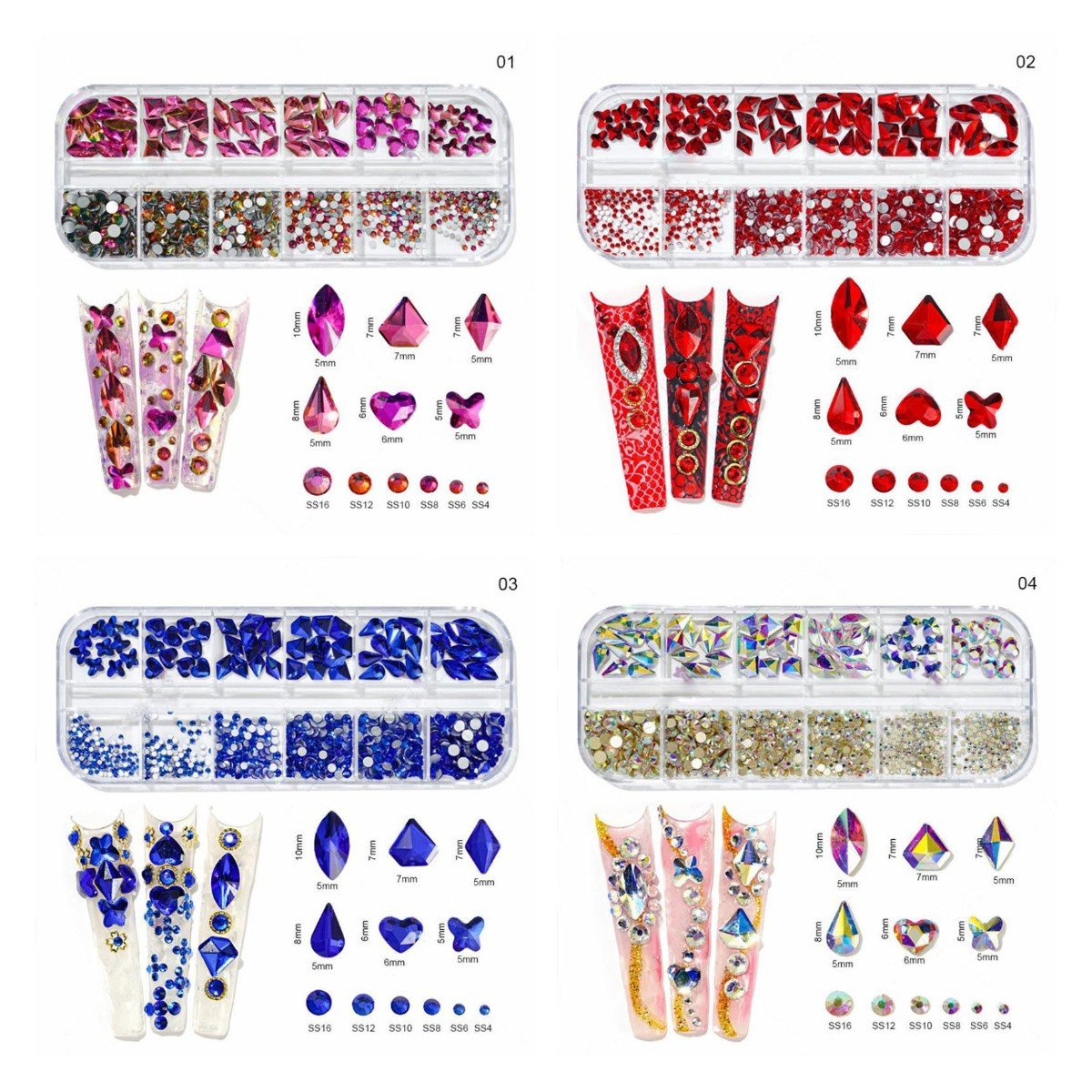Flatback nail art rhinestones 3D glass mixed shape Nail AB Crystal Diamond Rhinestones for Nails Art Design Decoration