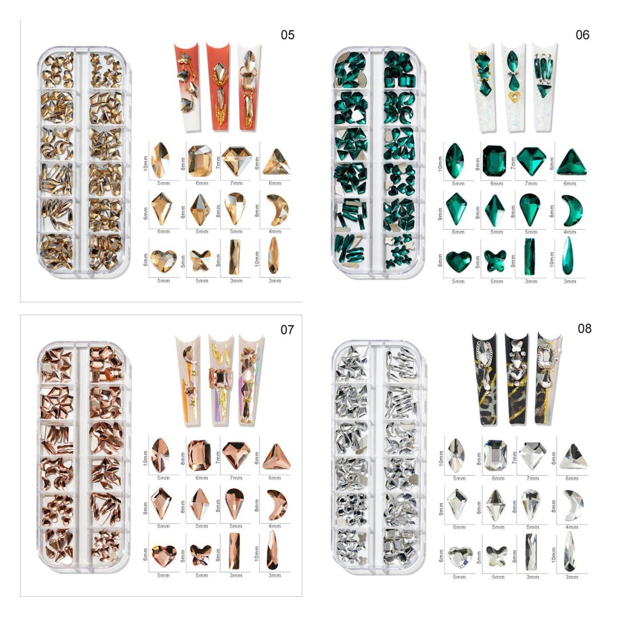 Flatback nail art rhinestones 3D glass mixed shape Nail AB Crystal Diamond Rhinestones for Nails Art Design Decoration