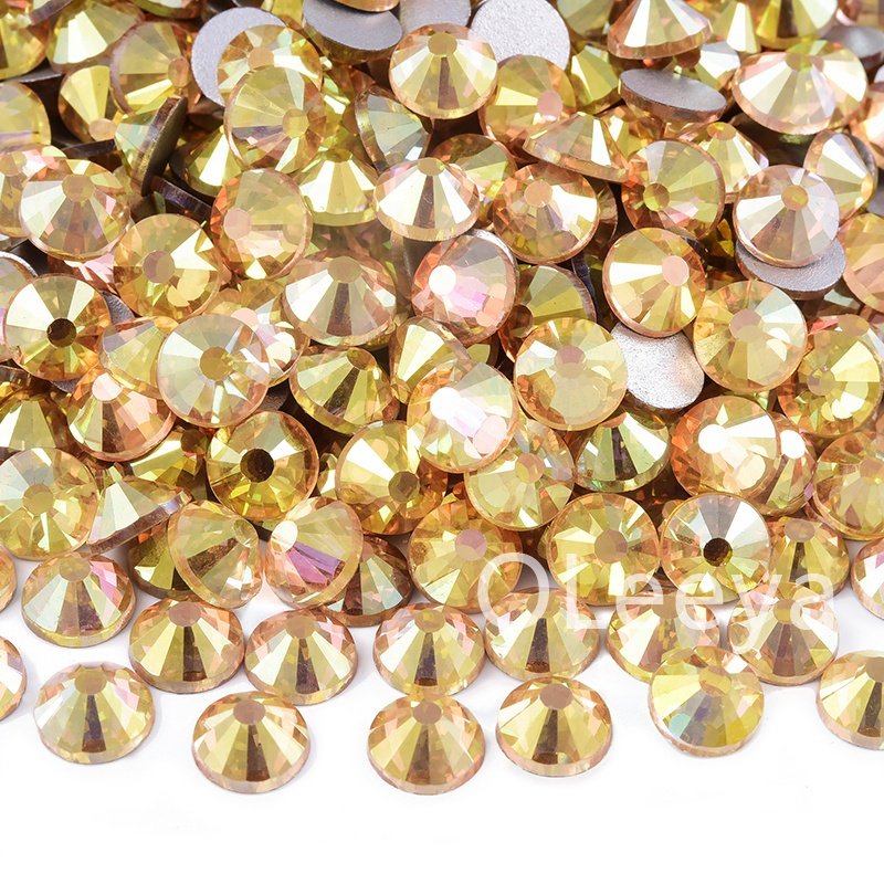 OLeeya Factory Bulk Rhinestones Yellow Colors Crystals Flat Back Non Hotfix Rhinestones Cold Fix For Garment Accessories