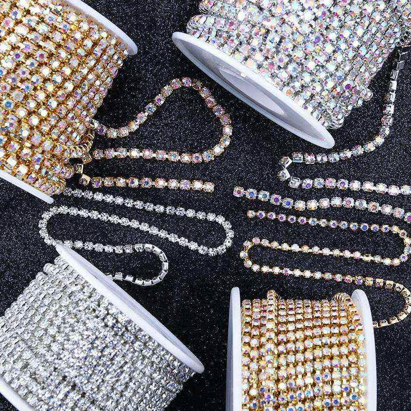 Hot Sales Rhinestone Brass Cup Chain SS6-SS12 Strass Setting Rhinestone Banding Gold AB Chaton Cup Chain