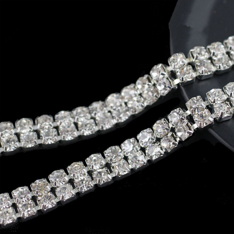 New Fashion Metal Chain With Rhinestone Factory Direct Sale Three-Row Claw Cup Chain Dress Shoes Hat Decorative DIY Accessories