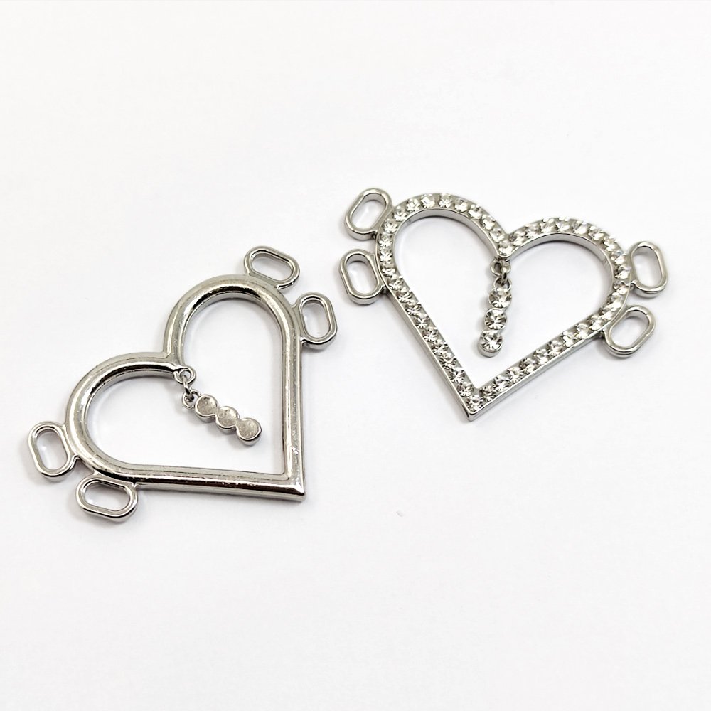 Heart buckles of swimwear hardware of rhinestone bikini connector