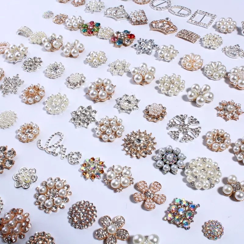 2024 Newest Pearl Flower Button Crystal Rhinestone FlatBack Charms For Wedding Quinceanera Birthday Invitations Decoration