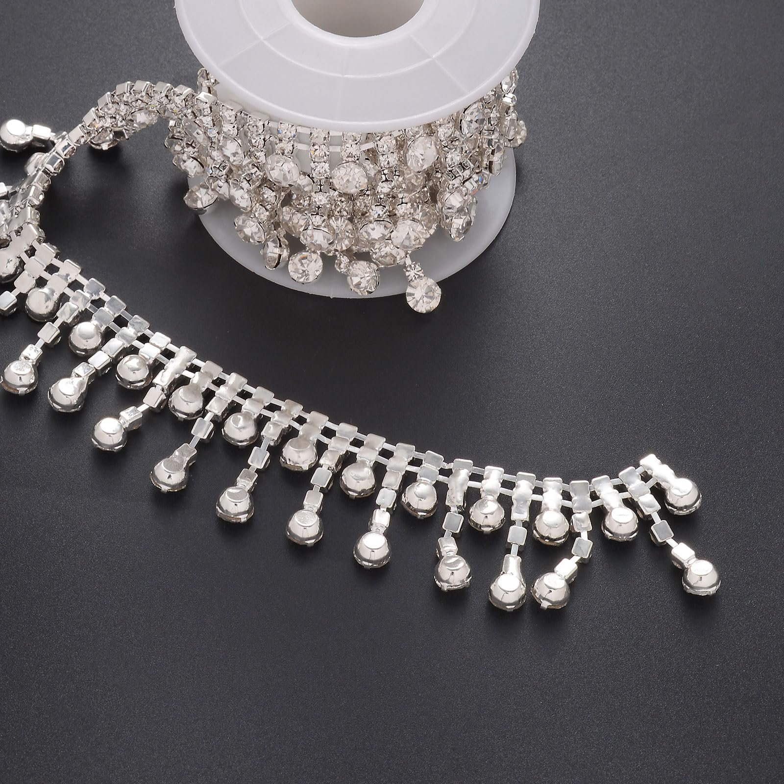 Rhinestone Tassel Fringe Trim Crystal Close Chain Applique for Sewing Crafts Ideal Wedding Party Clothing DIY Decoration