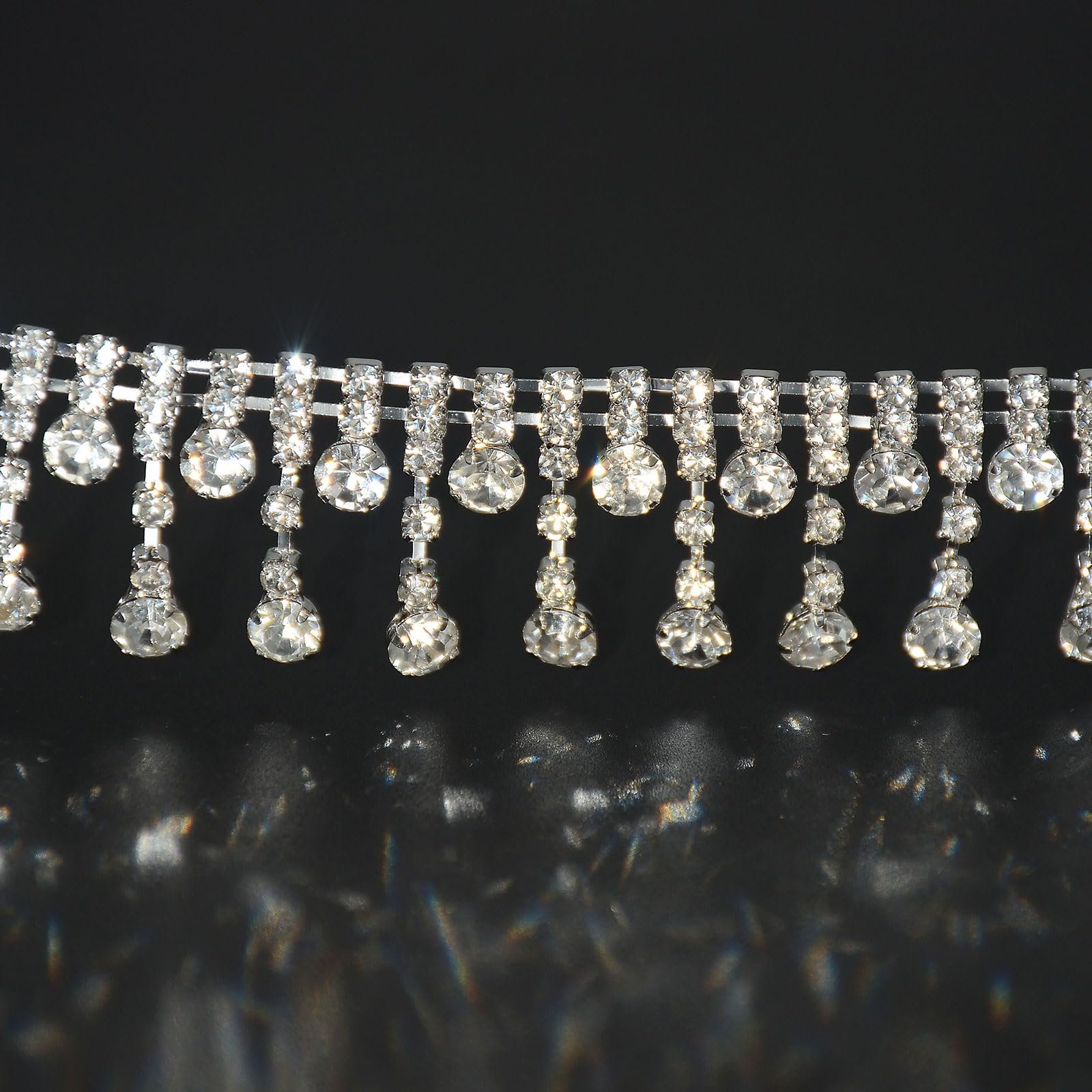 Rhinestone Tassel Fringe Trim Crystal Close Chain Applique for Sewing Crafts Ideal Wedding Party Clothing DIY Decoration