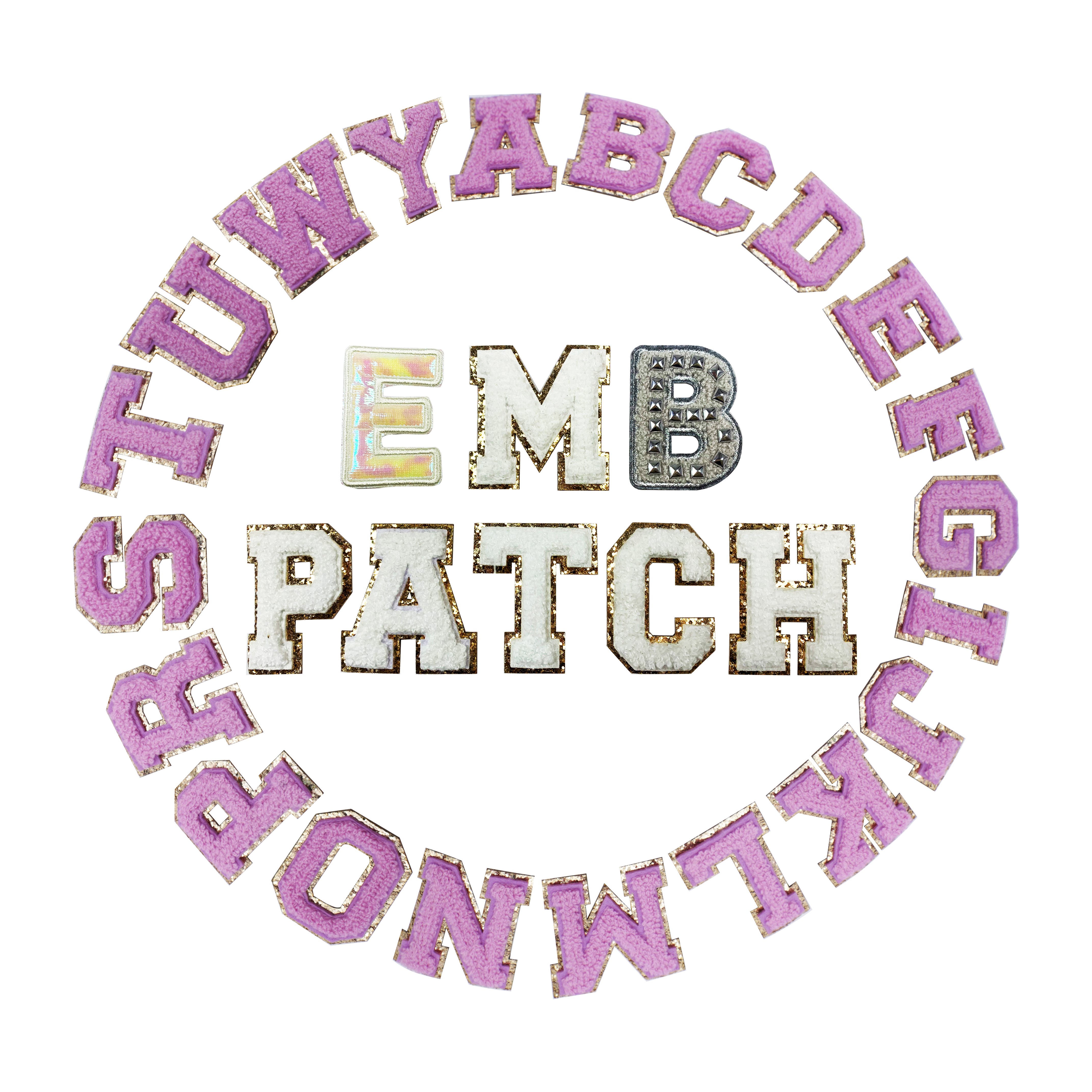 Wholesale Designer logo Custom Glitter Chenille embroidery Iron On patches Chenille Embroidery Custom Embroidered Flower