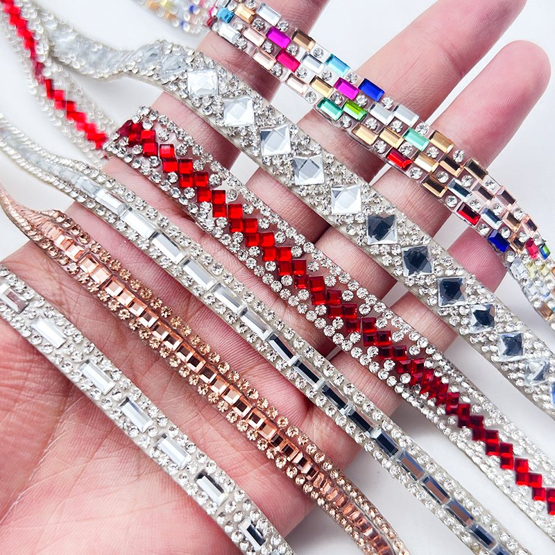 Shining Rainbow glass crystals Iron on crystals tape Hot fix and self adhesive rhinestone sheet trimming for dress decoration