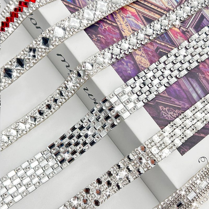 Shining Rainbow glass crystals Iron on crystals tape Hot fix and self adhesive rhinestone sheet trimming for dress decoration