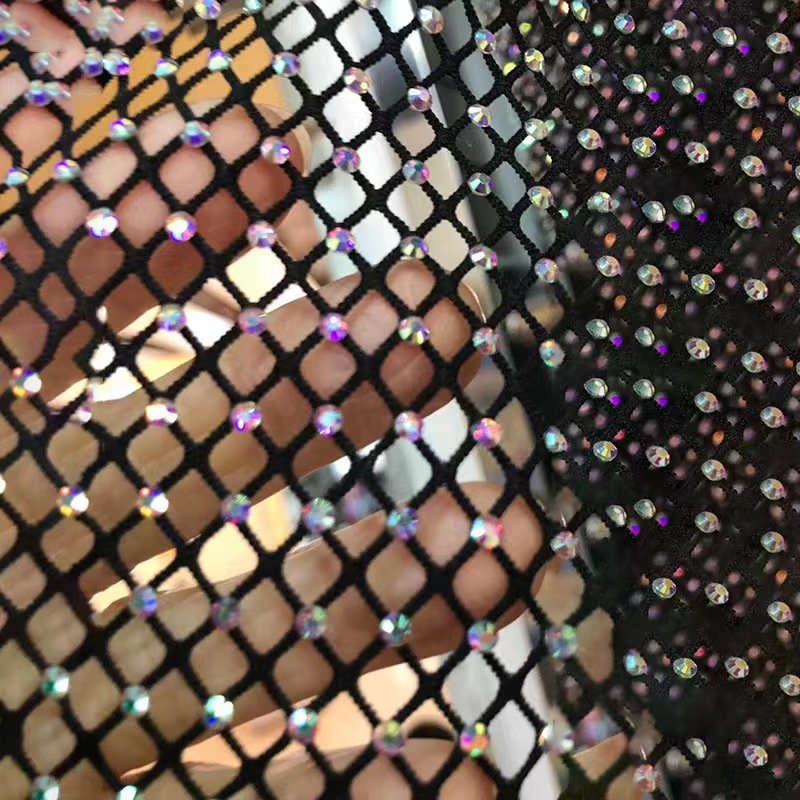 Rhinestones Stretch Elastic Net Trim Crystal AB Rhinestone mesh fabric