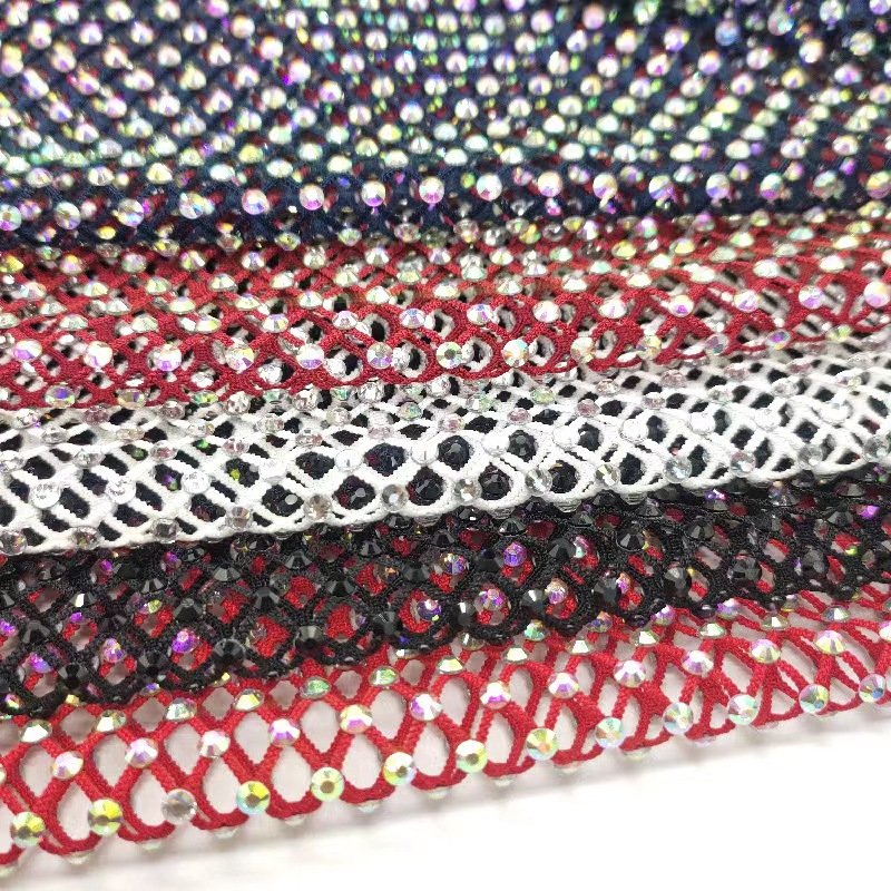 Rhinestones Stretch Elastic Net Trim Crystal AB Rhinestone mesh fabric