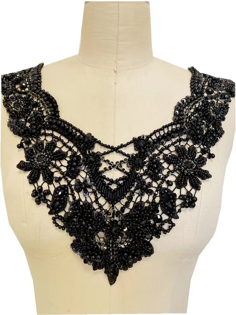 Handmade Sew On Silver Blue Gold Beaded Rhinestone Bodice Neckline Crystal Rhinestone Applique