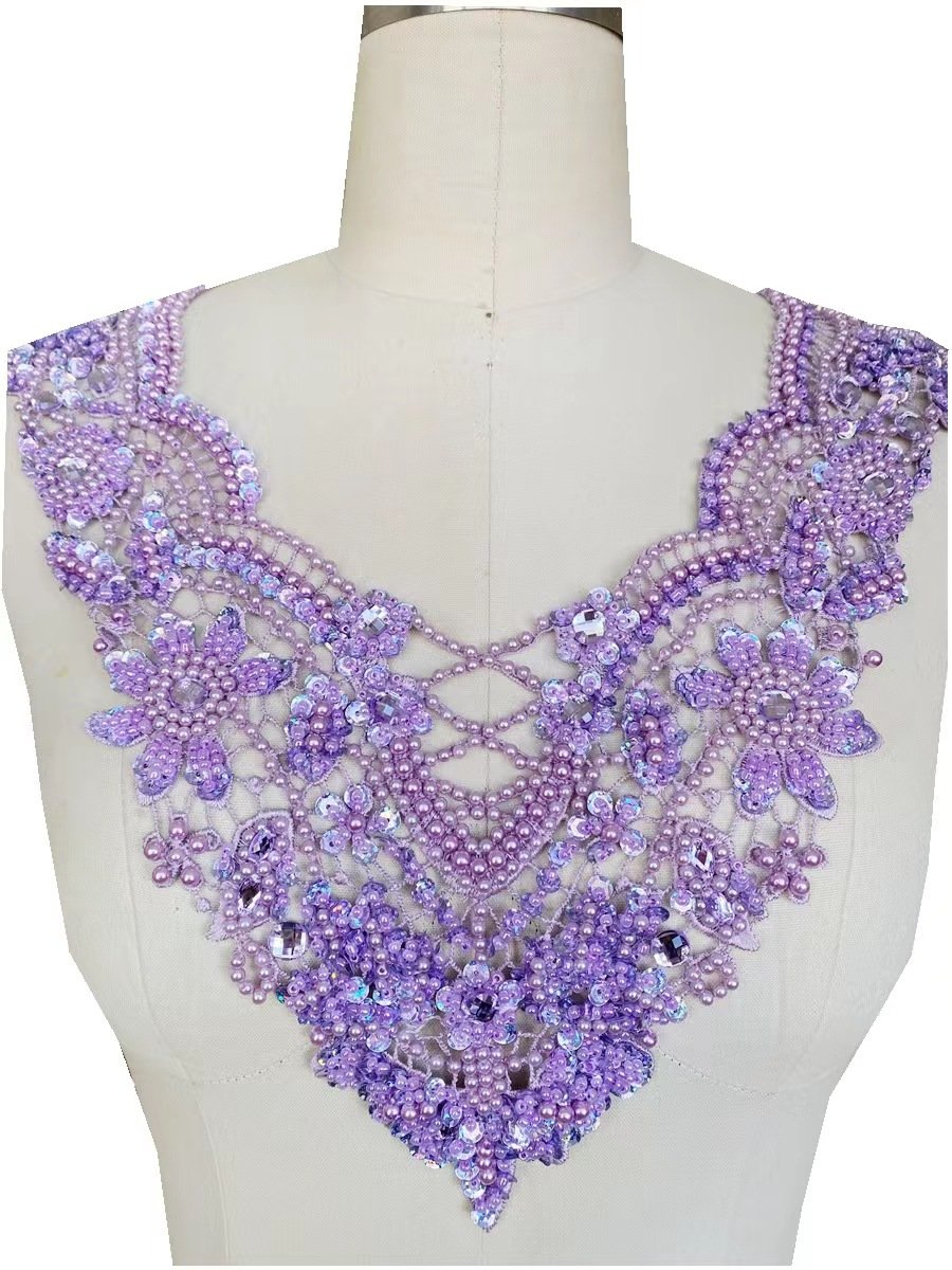 Handmade Sew On Silver Blue Gold Beaded Rhinestone Bodice Neckline Crystal Rhinestone Applique
