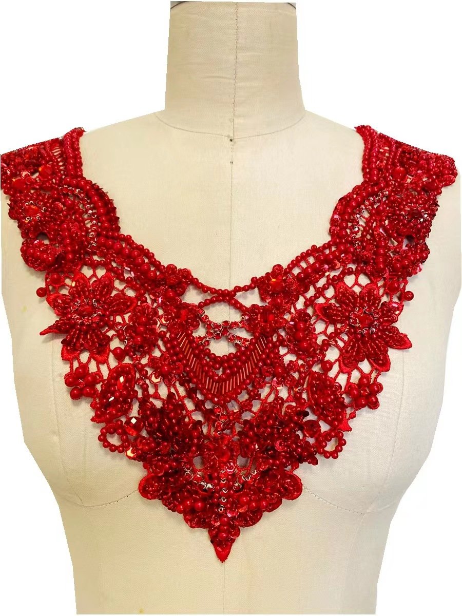 Handmade Sew On Silver Blue Gold Beaded Rhinestone Bodice Neckline Crystal Rhinestone Applique