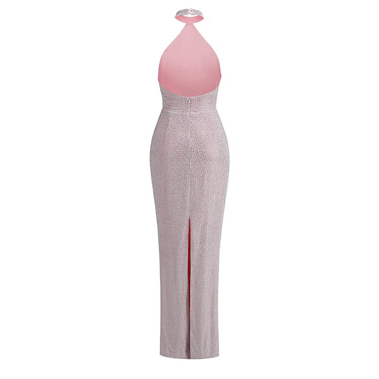 2024 Summer Evening Sexy Hanging Neck Backless Elegant Long Beaded Rhinestone Women'S Party Dress
