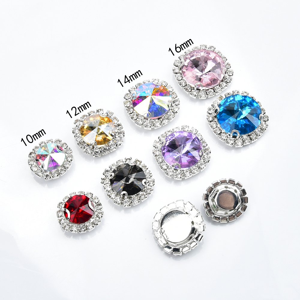 10Mm-16Mm Satellite Round Shape Glass Rhinestones Sunflower Claw Flatback Glitter Crystals Strass Stones Sew On Clothes Crafts