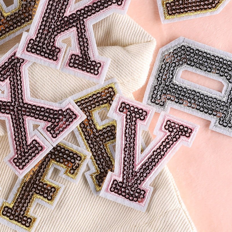 Custom Designer Fashion Quality Sequins Bead Rhinestones Sew Applique Letter Alphabet Patches