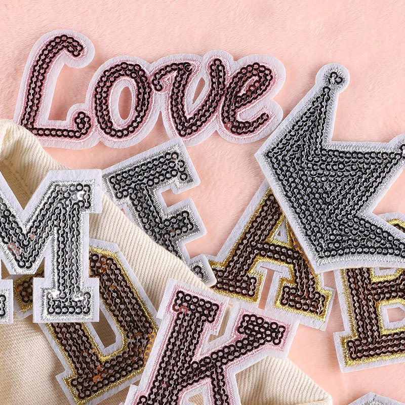 Custom Designer Fashion Quality Sequins Bead Rhinestones Sew Applique Letter Alphabet Patches