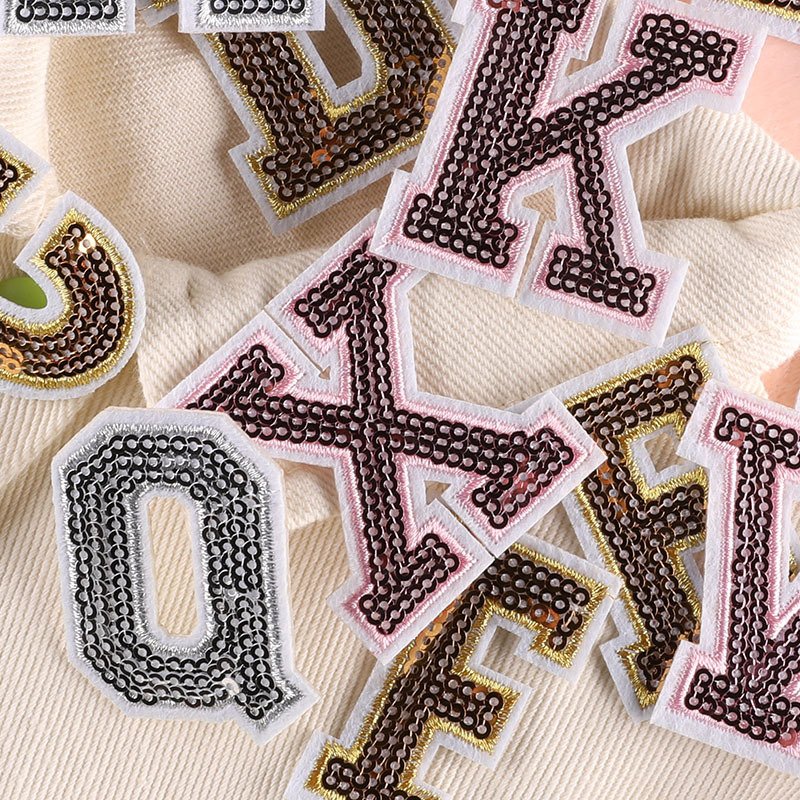 Custom Designer Fashion Quality Sequins Bead Rhinestones Sew Applique Letter Alphabet Patches