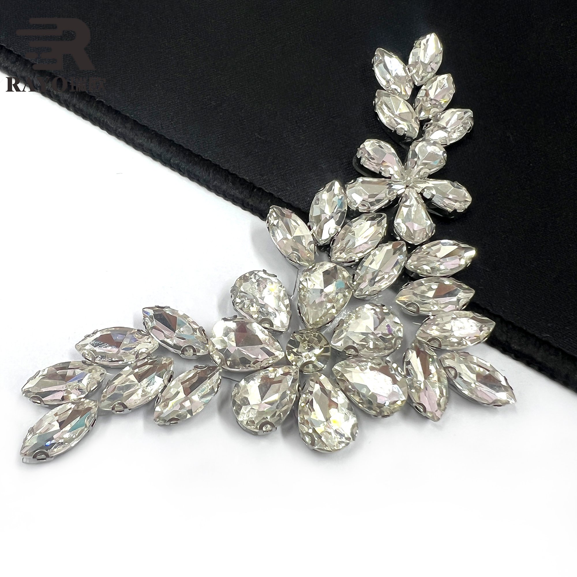 Rayo Shiny Crystal Applique Flower Design Decorate Rhinestone Applique for Head Accessories Dancing Dress and Evening Dress