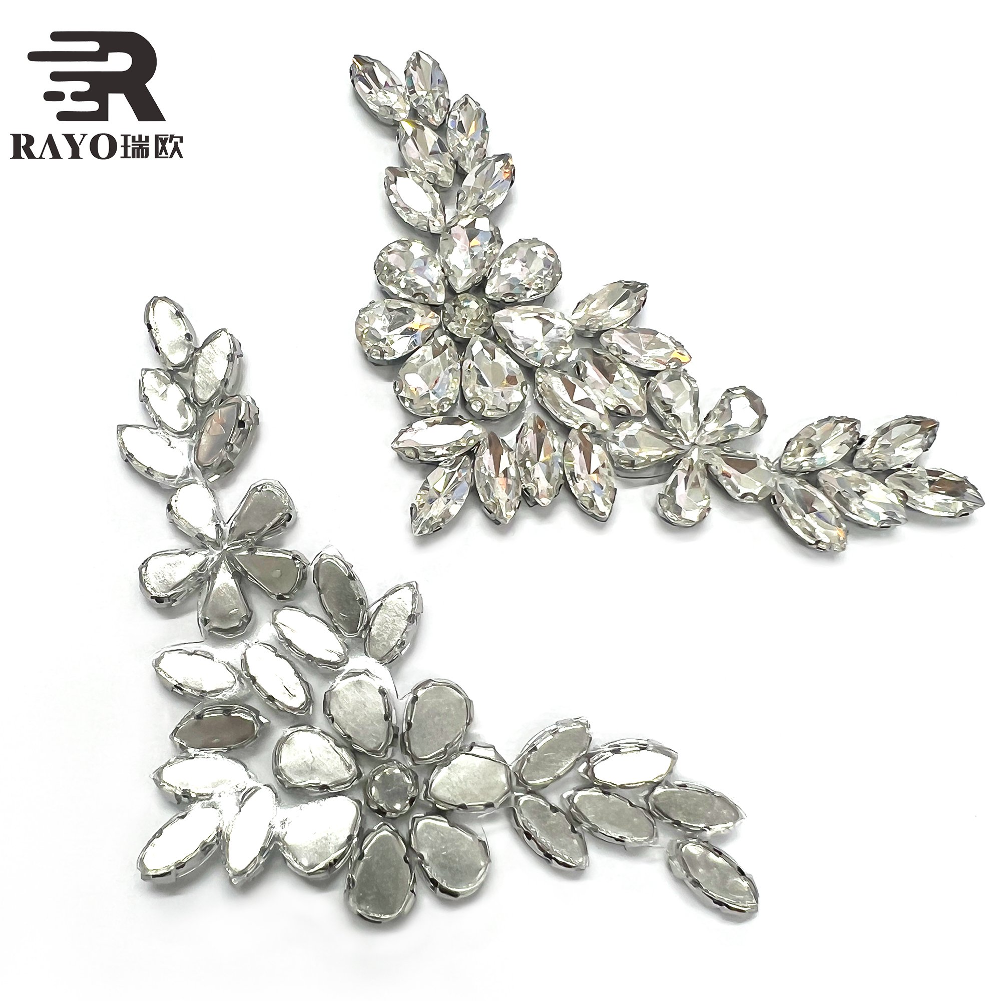Rayo Shiny Crystal Applique Flower Design Decorate Rhinestone Applique for Head Accessories Dancing Dress and Evening Dress