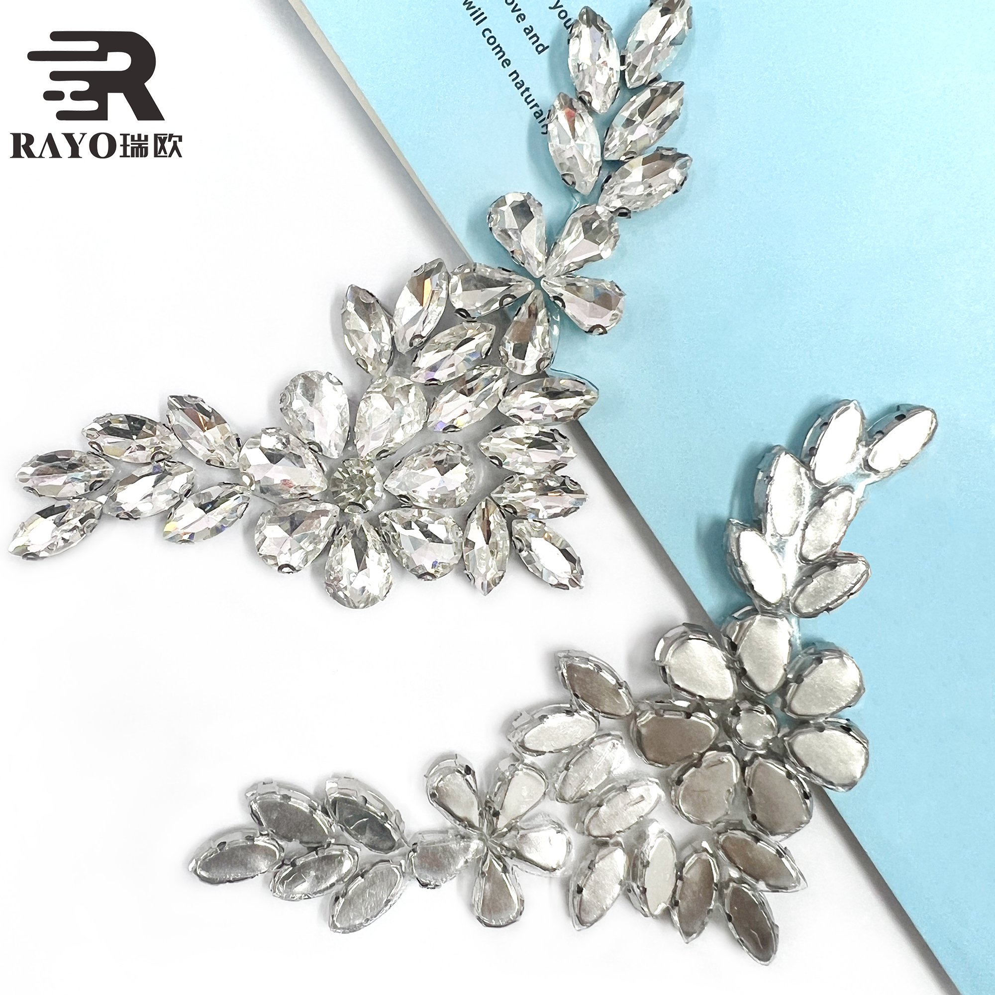 Rayo Shiny Crystal Applique Flower Design Decorate Rhinestone Applique for Head Accessories Dancing Dress and Evening Dress